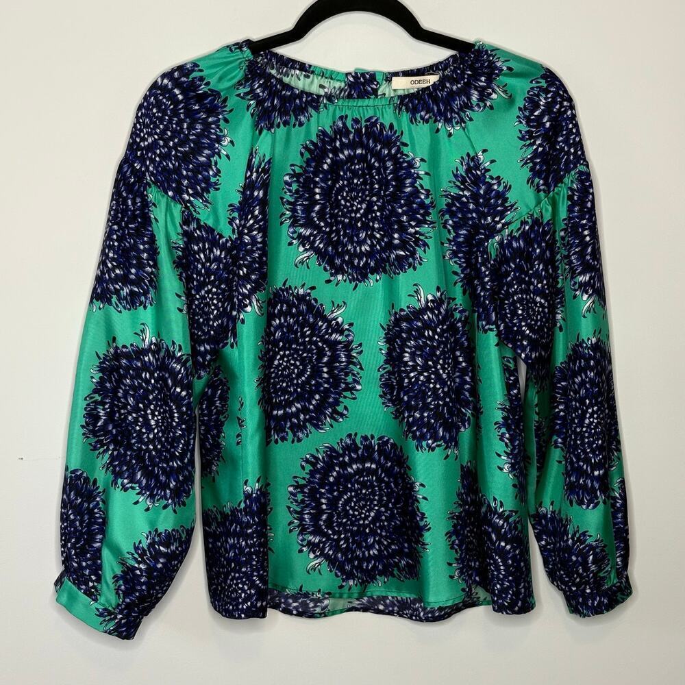 Odeeh Silk Green Flora Blouse Womens Size XS